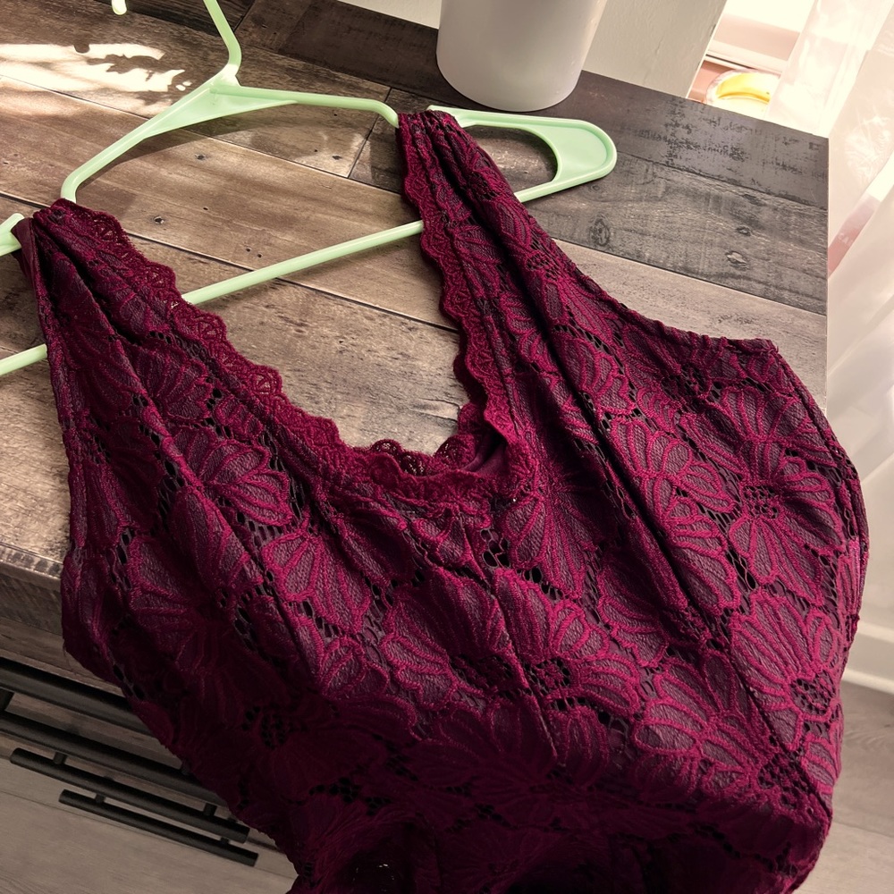 Altar’D State Maroon Fit and Flare Lace Dress
